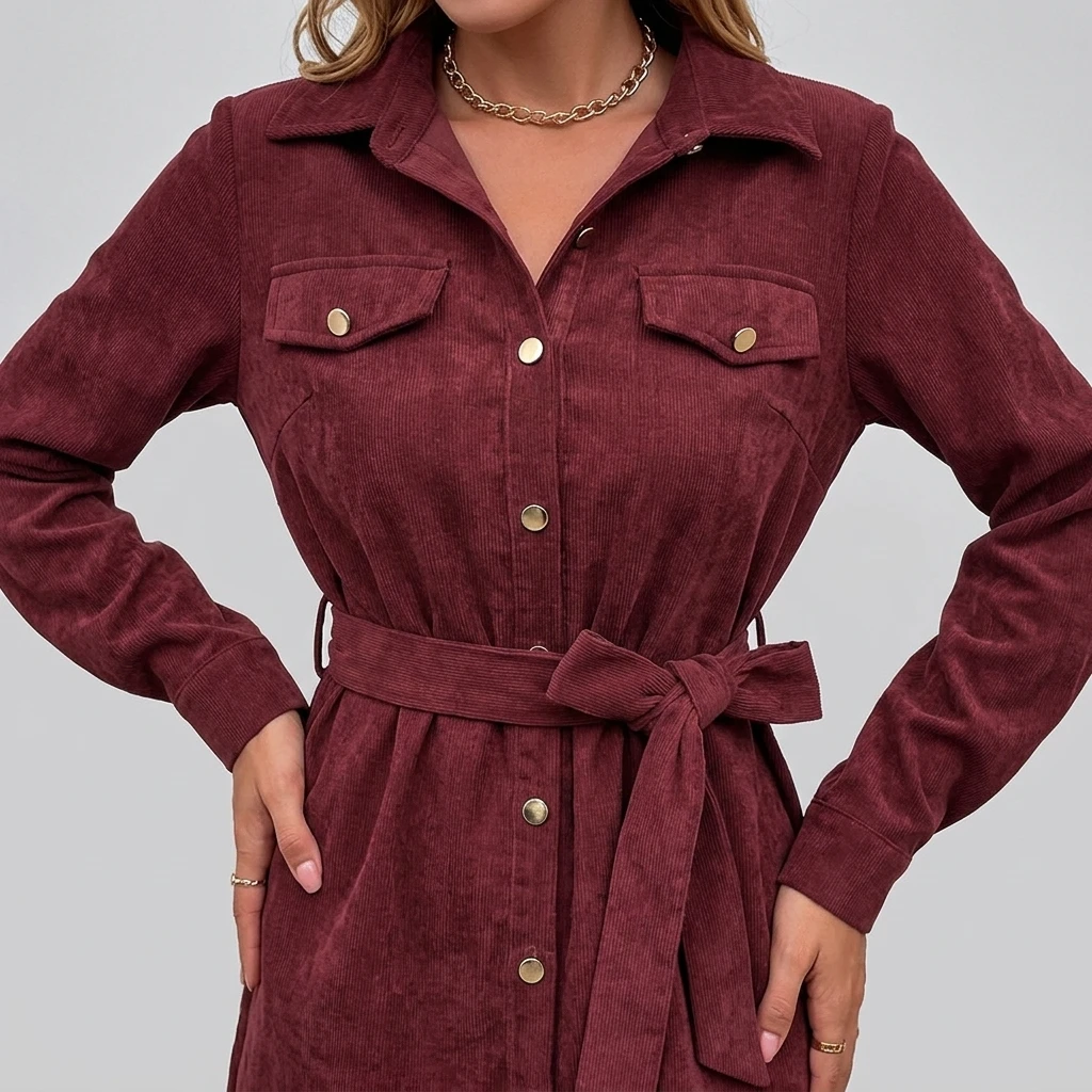 Corduroy Shirt Dress Women Lon - đánh giá và giá Women'S Fashion Utility Belt
