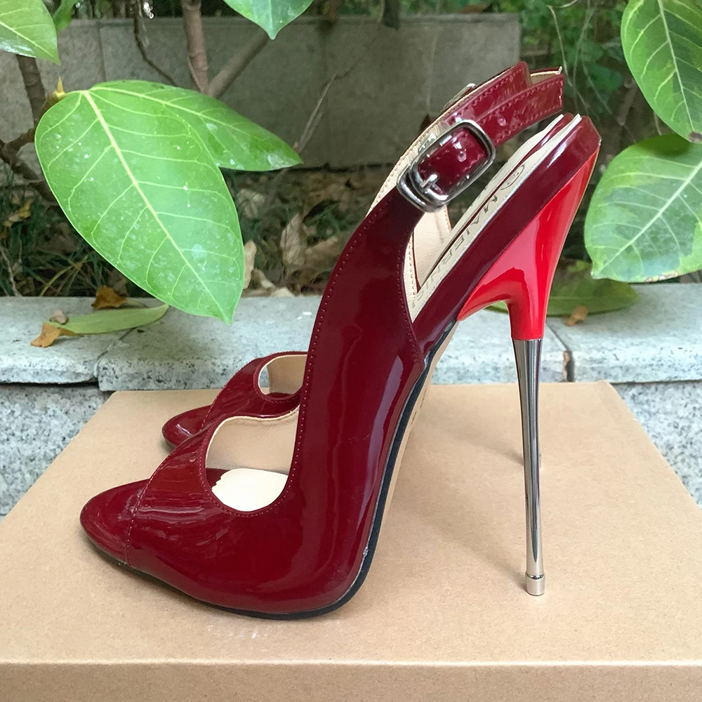 16cm Extreme High Heels Wine Red Sandals Sexy Pumps Heel Peep Toe Slip On Chic Fetish Drag Queen Cross Dresser SM Unisex Shoes