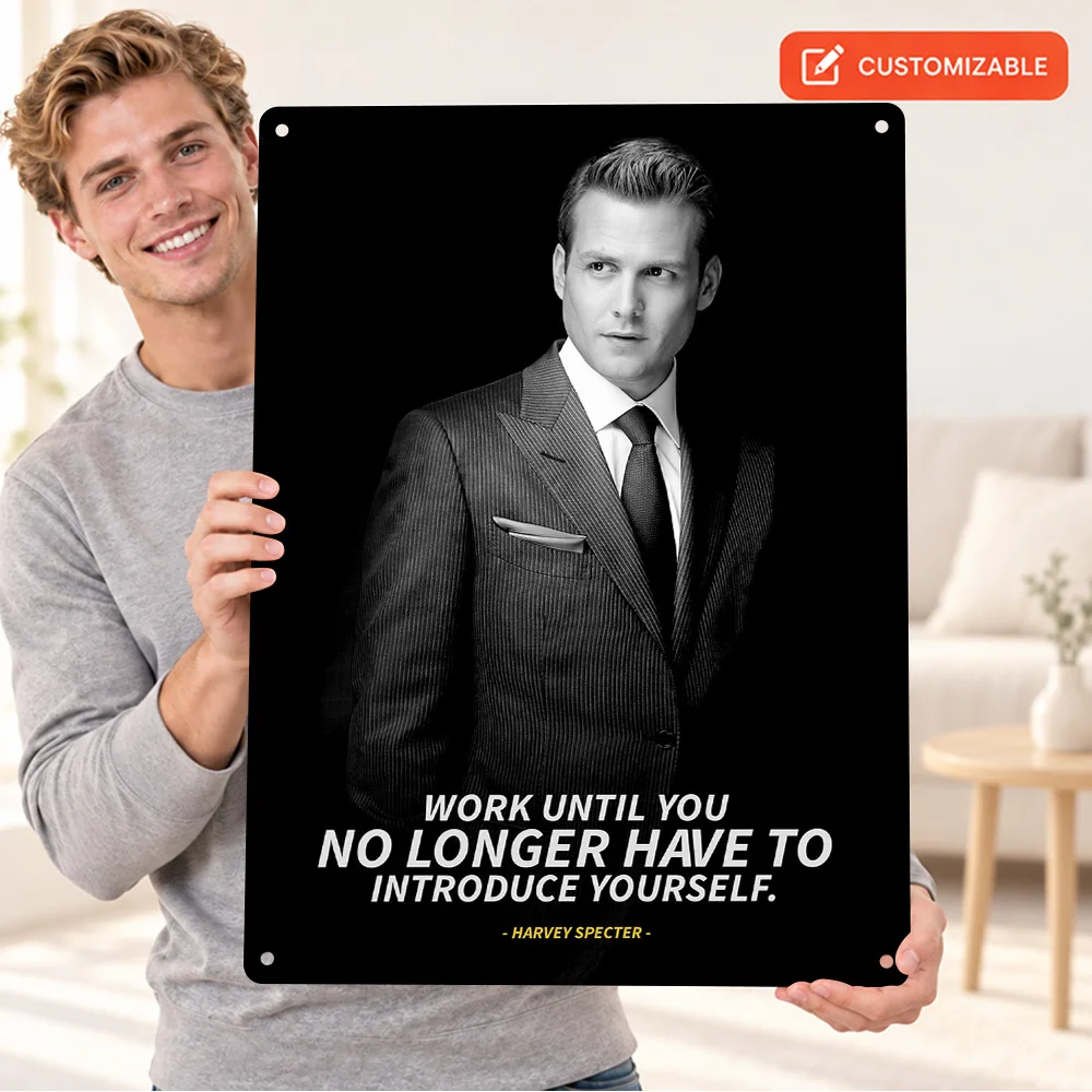 Harvey Specter Quote Printed Poster Customized Aluminum Metal Sign Monochrome Portrait Photographic Design Wall Art In Workspace