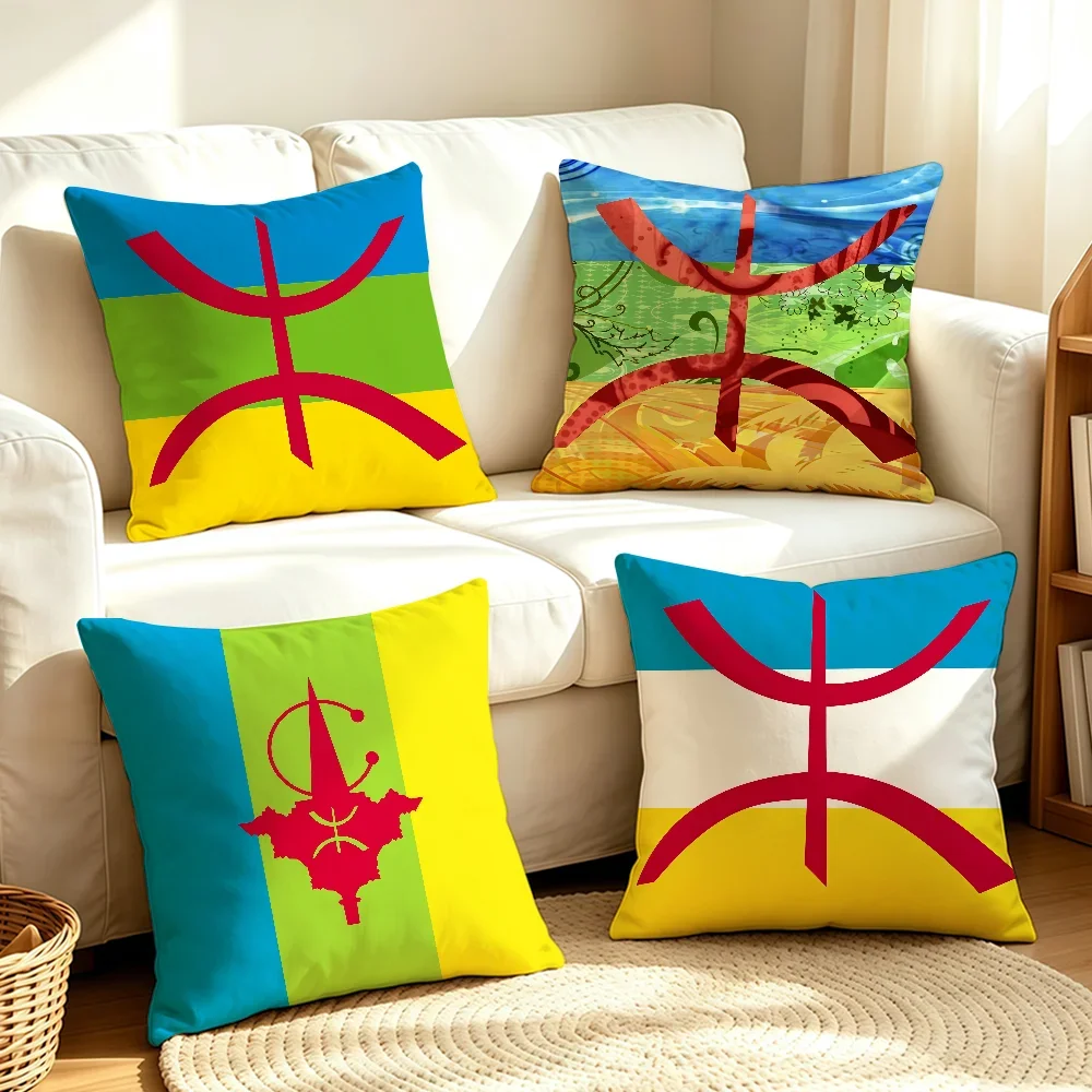 Nation Flag Berber Amazigh cushion cover Soft Smooth Pillow Case Hidden Zipper Washable Decorative Couch Office Gift