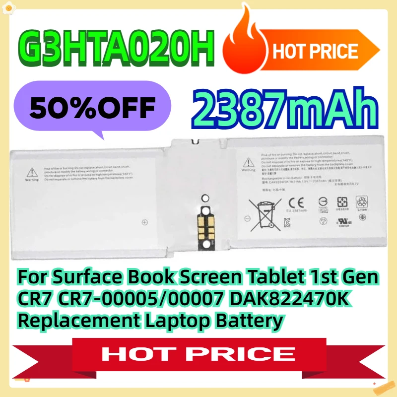 

For Surface Book Screen Tablet 1st Gen CR7 CR7-00005/00007 DAK822470K Replacement Laptop Battery