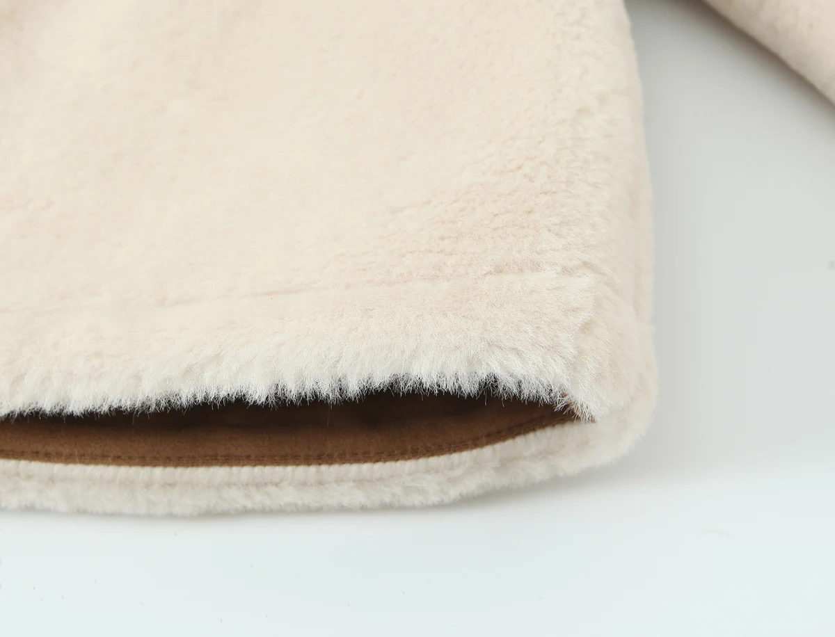 Jaket Bulu Imitasi KONDALA Musim Gugur Musim Dingin, Jaket Bulu Imitasi Elegan Berikat, Jaket Slim Dua Sisi, Mode 2025, Mantel Wanita Romantis Manis