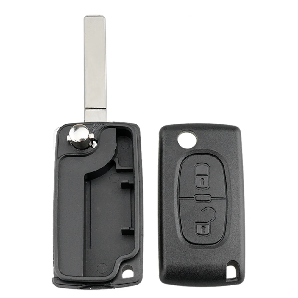 2 Buttons Flip Folding Key Case Replacement Remote Car Key Fob Case Black for Peugeot 207 307 view 6