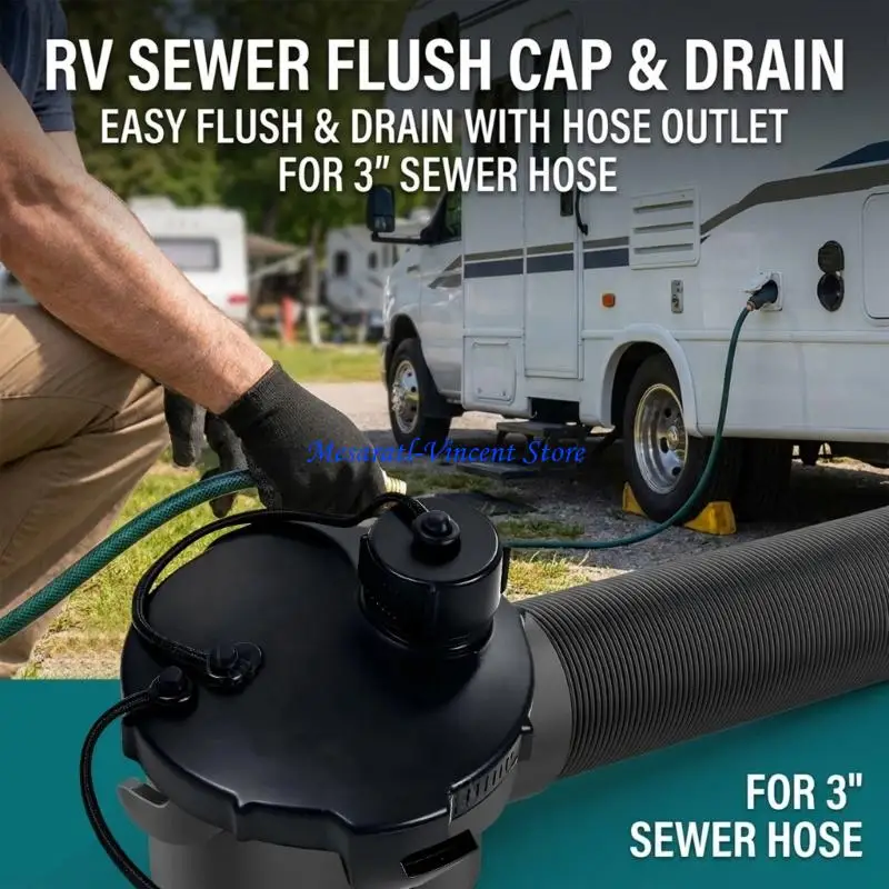 A70F Travel Trailer Sewer Drain Cap With Rinse Port for Cleanup Tasks