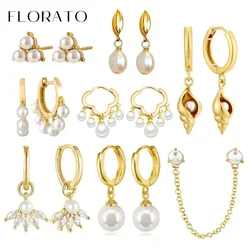 Vintage 925 Sterling Silver Ear Needle Pearl Series Earrings Hanging Hoop Earrings For Women Temperament Sweet Wedding Jewelry