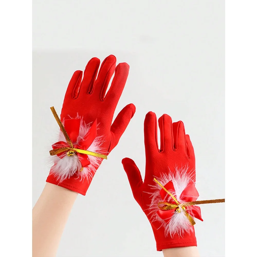 1pair Christmas Bell Gloves Stage Performance Masquerade Party Festive Decorative Gloves Holiday Costume Accessories