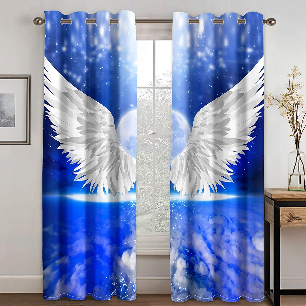 3D Angel White Wings Printed Curtains 2 Panels Home Decor Living Room Bedroom Balcony Kitchen Kids Room Curtains