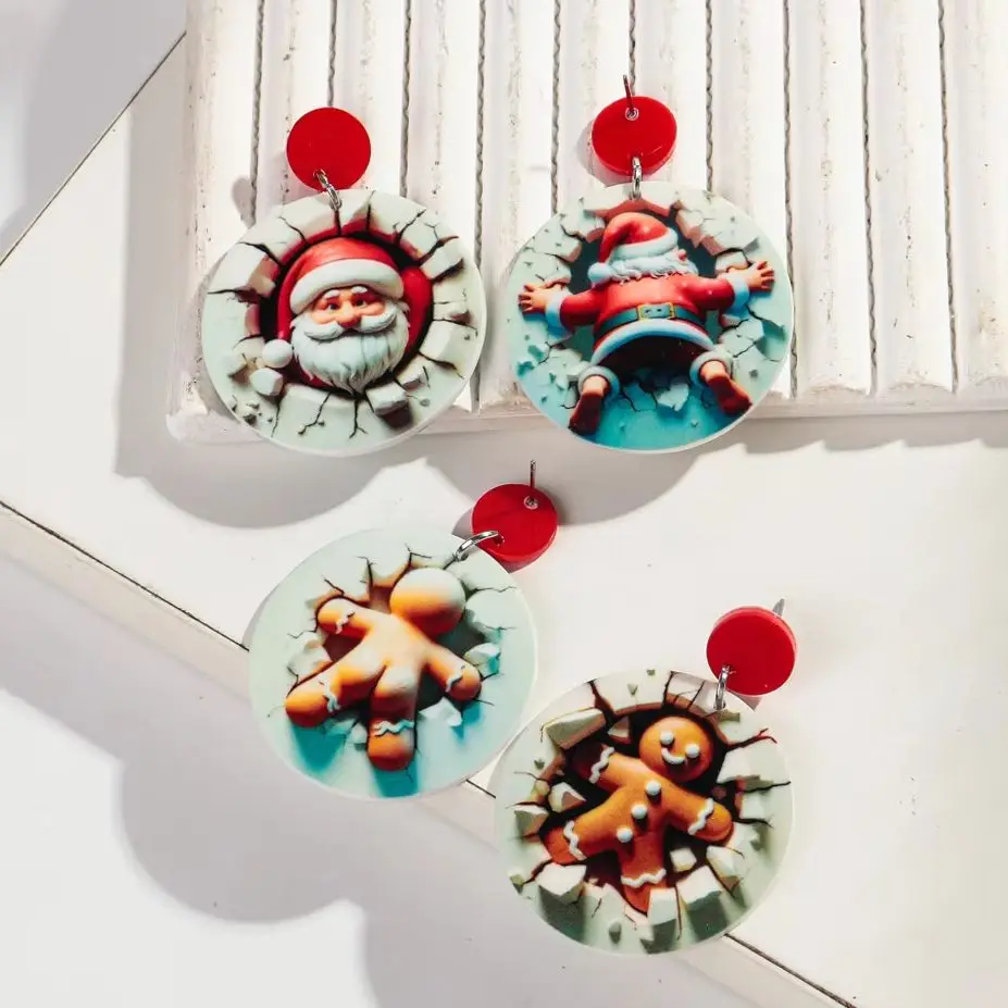 

Christmas Santa Claus Acrylic Print Earrings for Women Cute Funny 2D Gingerbread Man Cat Dog Drop Earring Party Jewelry Gifts