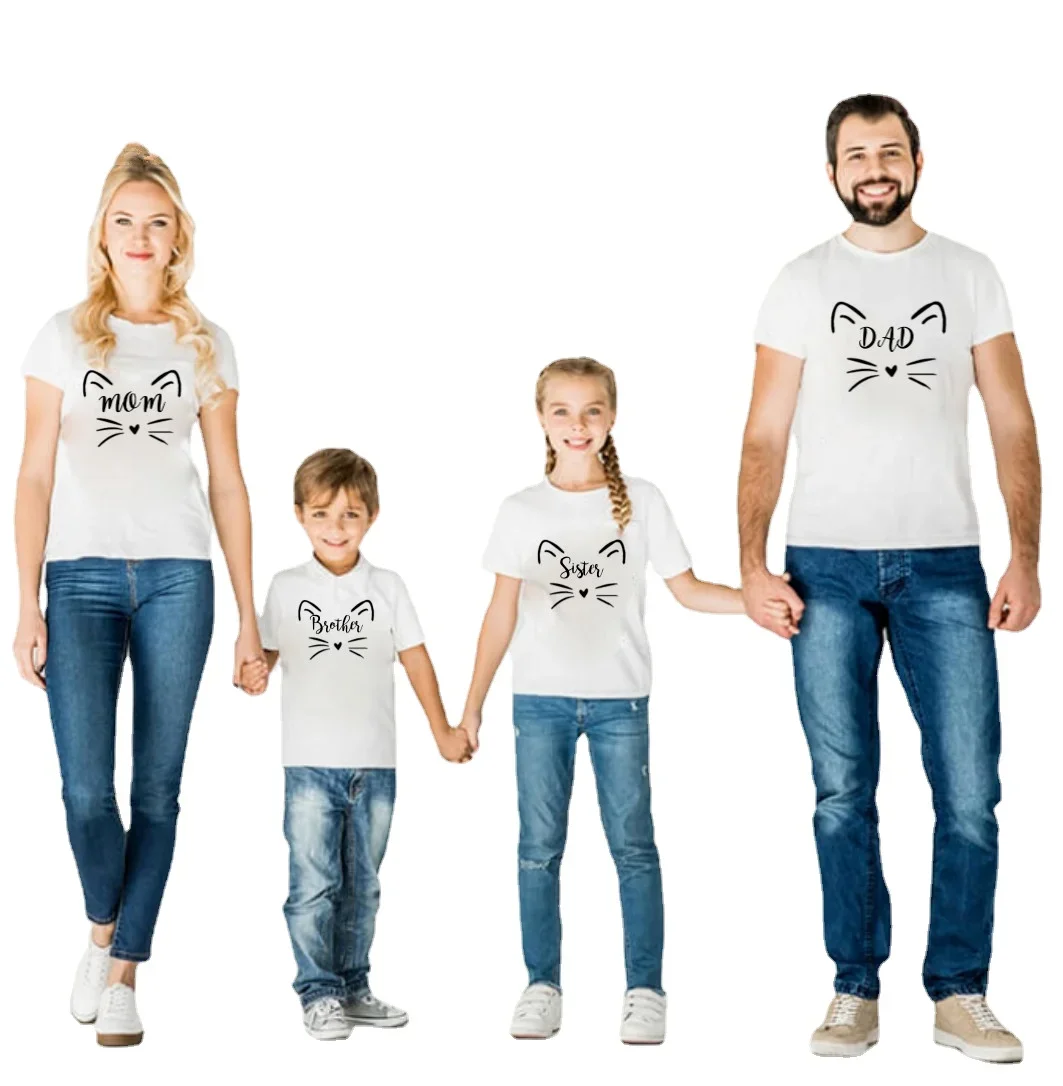 

Cute Cat DAD Cat MOM Brother and Sister Kitten T Shirt Cat Family Matching Outfits Tshirt Plus Size