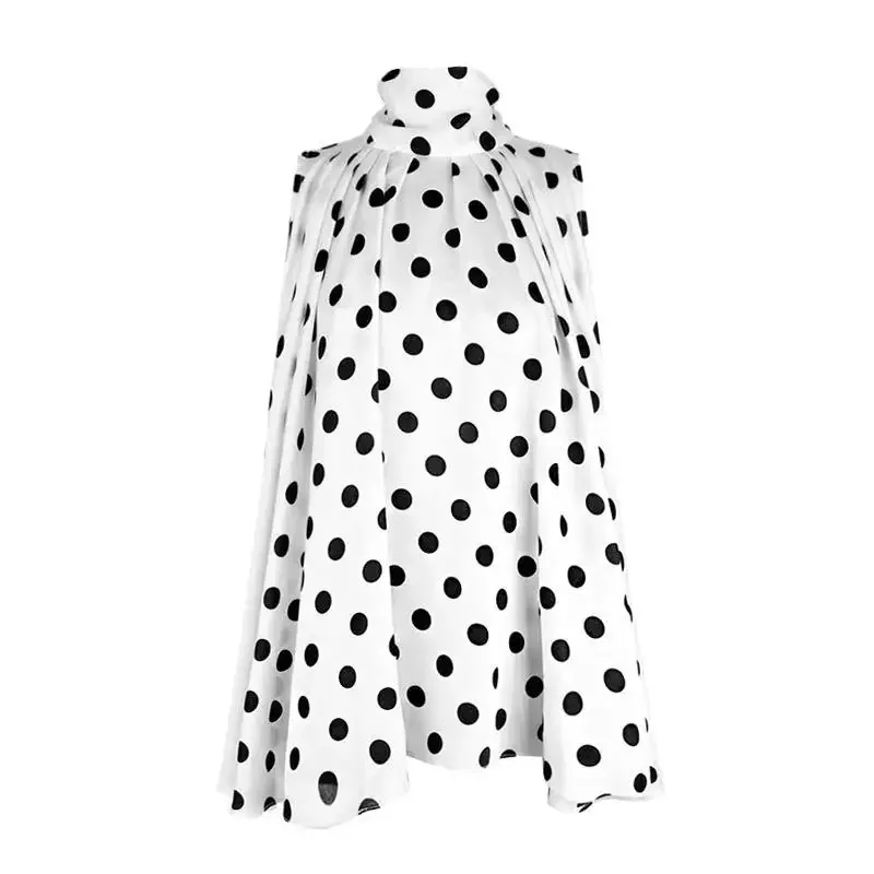 Ruffled White Polka Dot Printed Elegant Sleeveless Tops Blouses for Women Korean Fashion Lace Up Office Lady Loose Shirts E761