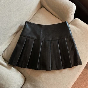 MEXZT-MINI Women's PU Leather Skirt, Streetwear, High Waist, Plisada, Vintage, Korean, Black, Fine, Casual, Line, S-3xl, Y2K 11 Main Sales Skirt Women's Leather - №8