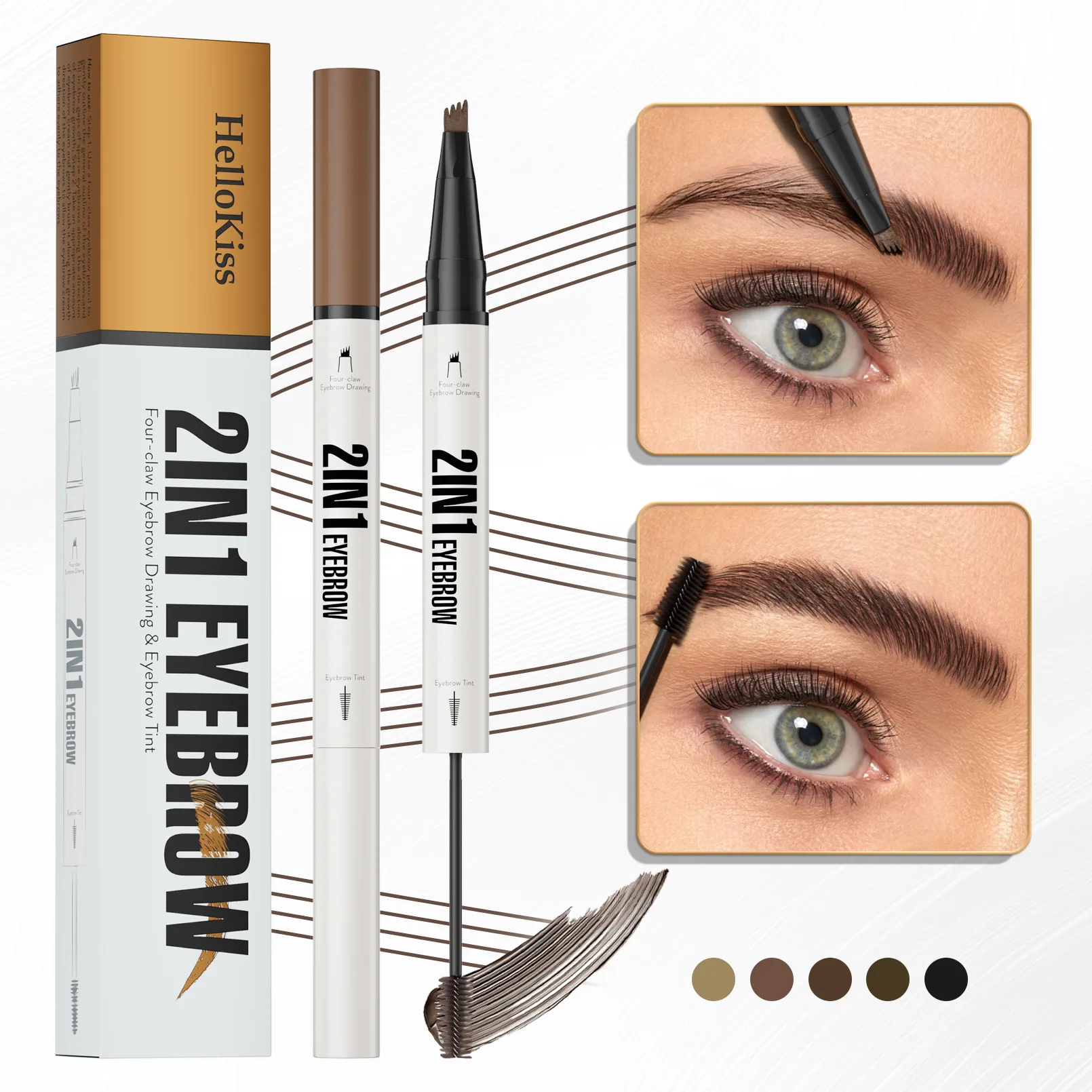 Waterproof  Dry Double Head 4 Fork Eyebrow Pencil 2 in 1 Brow Mascara 3D Liquid Eyebrow Pen Cross Border Hot Sale Brow Makeup