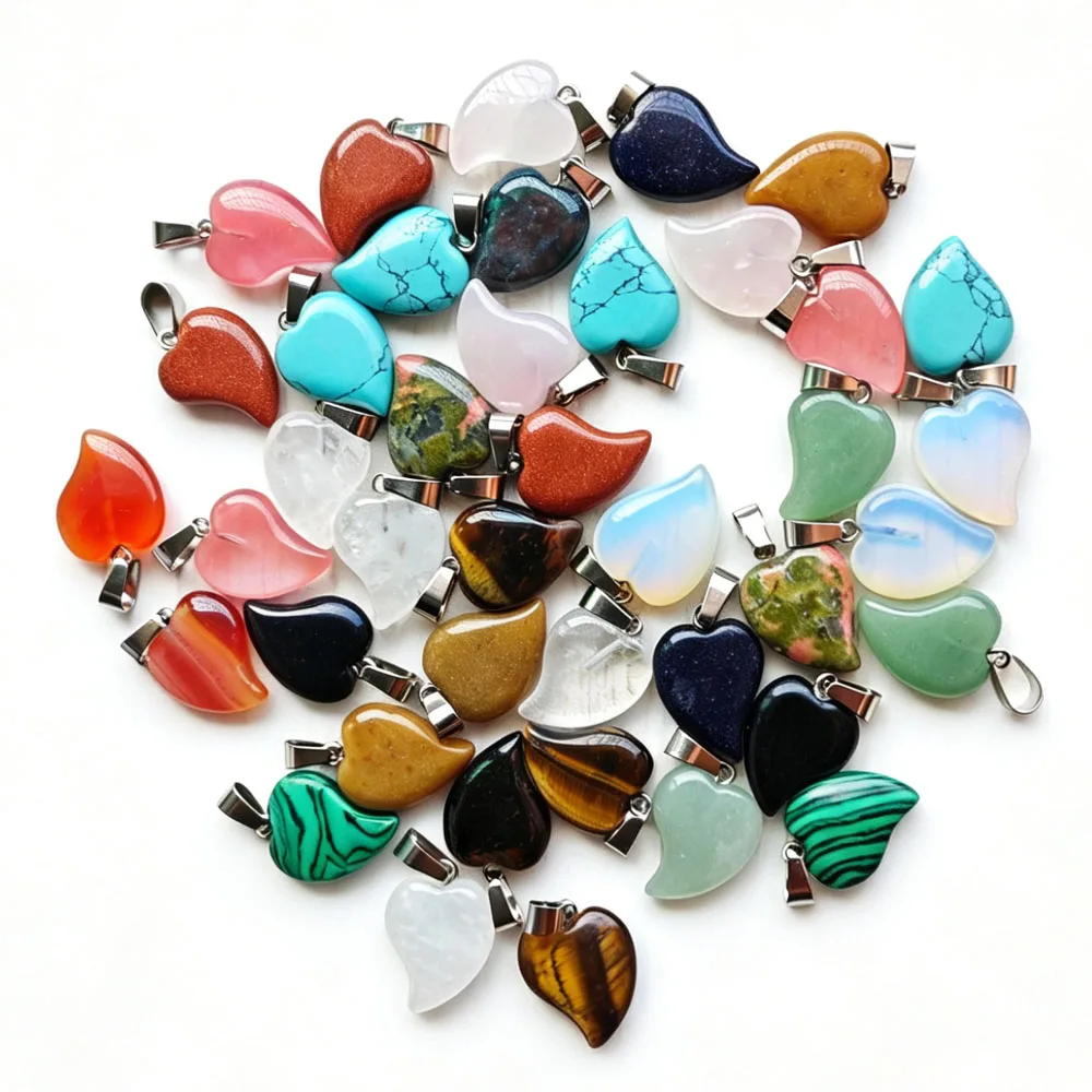 50pcs Bend Hearts Mixed Natural Stone Charms Pendants 20x15mm DIY Necklaces Earrings Jewelry Making Wholesale Free Shipping