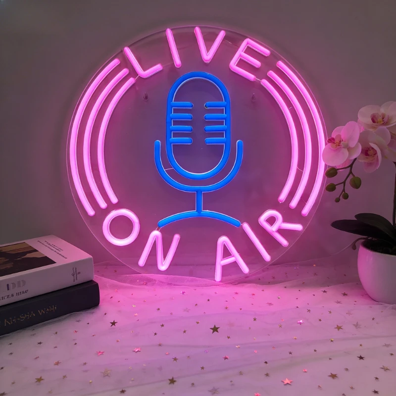 ライブ放送用マイクネオンサイン調光可能ledネオンライト、ktvパーティー、音楽スタジオ、ポッドキャストスタジオ、ゲームルーム、壁飾り用