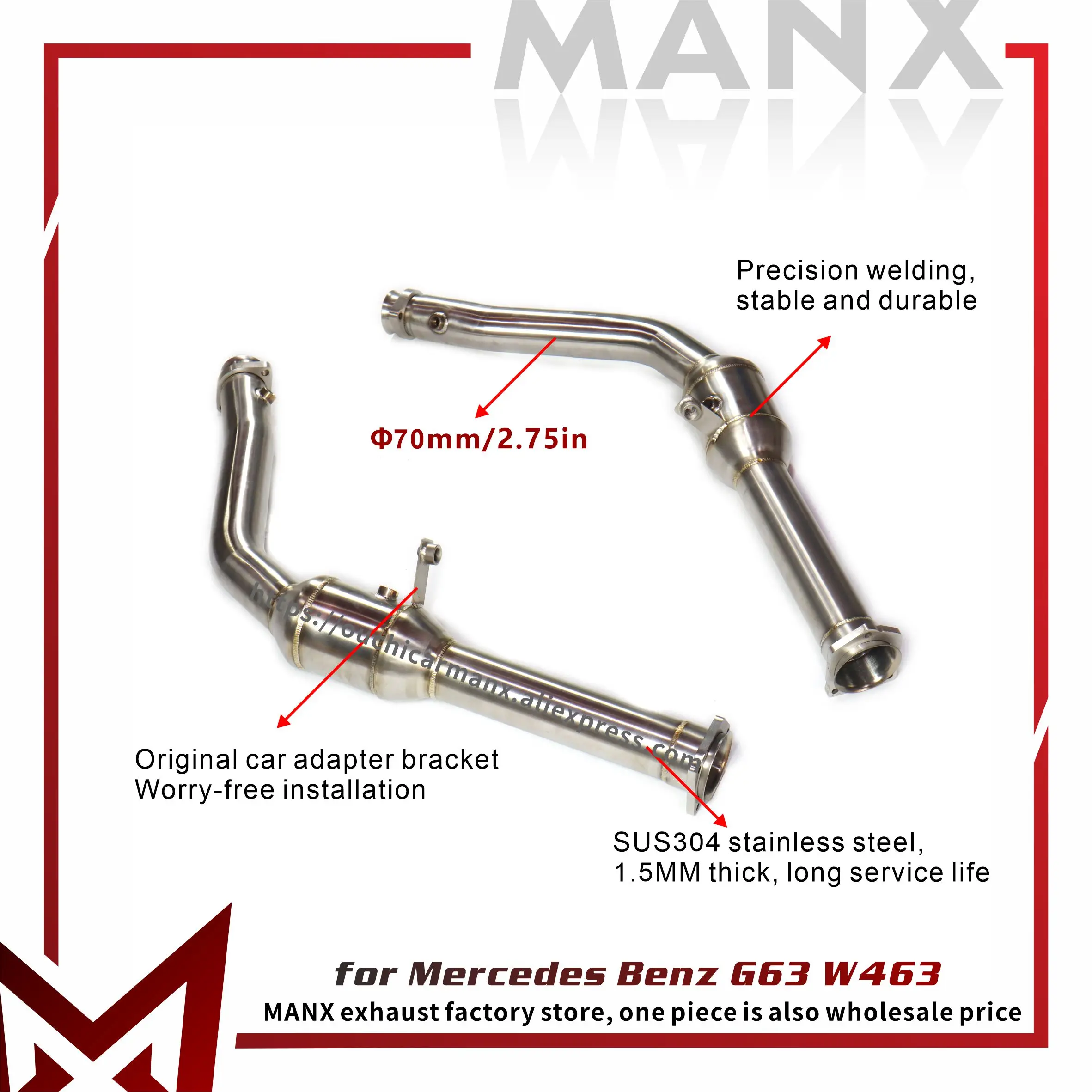 

MANX for Mercedes Benz G63 W463 Downpipe Exhaust system with Catalytic Converter Increase pipe diameter