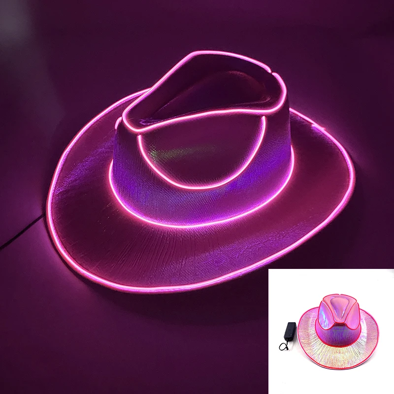 Neue Ankunft Perlglanz Cowboy Hut Tanz Kostüm Dekorieren Leuchtende Cowgirl Kappe Glowing Für Neon Nachtclub