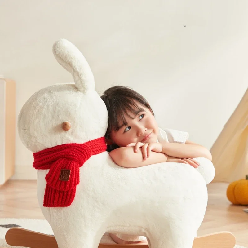 Charming Cartoon Children's Stool  Solid Wood Frame Footstool Sled-style Rocking ChairSturdy Load-Bearing Design for Kids