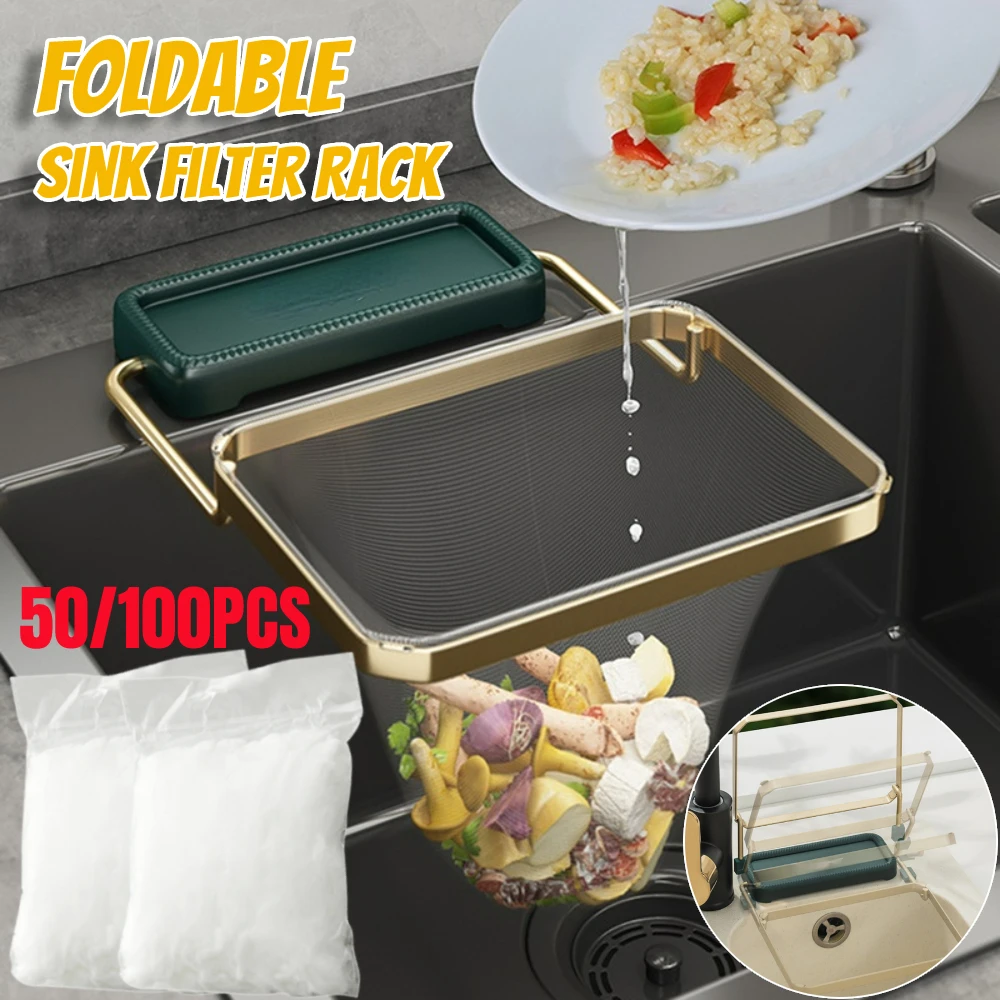 Kitchen Sink Filter Rack Foldable Sink Strainer Mesh Bag Stand Waste Garbage Net Shelf Disposable Garbage Mesh Bag Kitchen Gadge