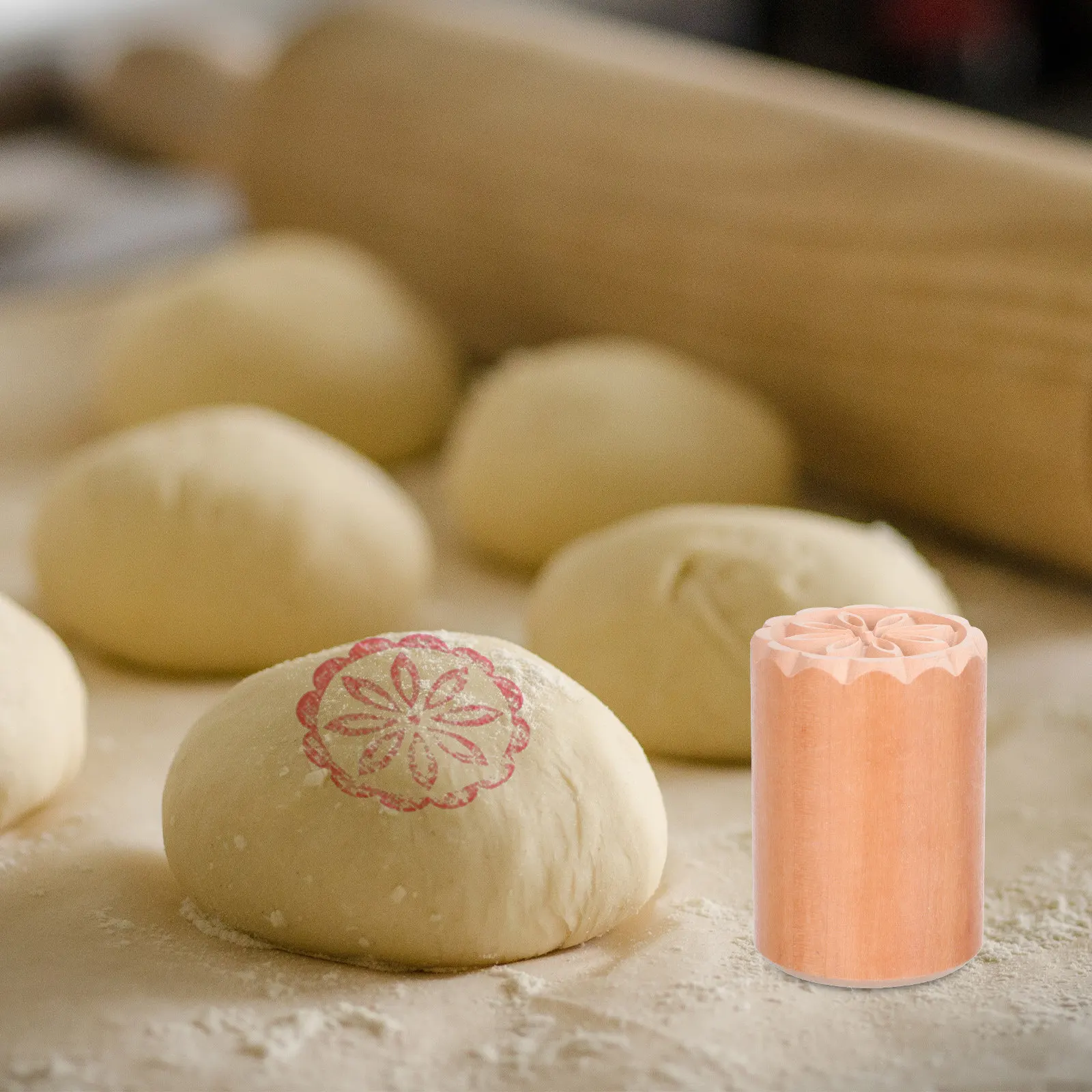 Juego de 5 Sellos de Madera para Pasteles, Moldes para Hacer Postres, Herramientas para Hornear, Sellos para Sushi, Decoración de Dulces y Bollos al Vapor, Fácil de Usar