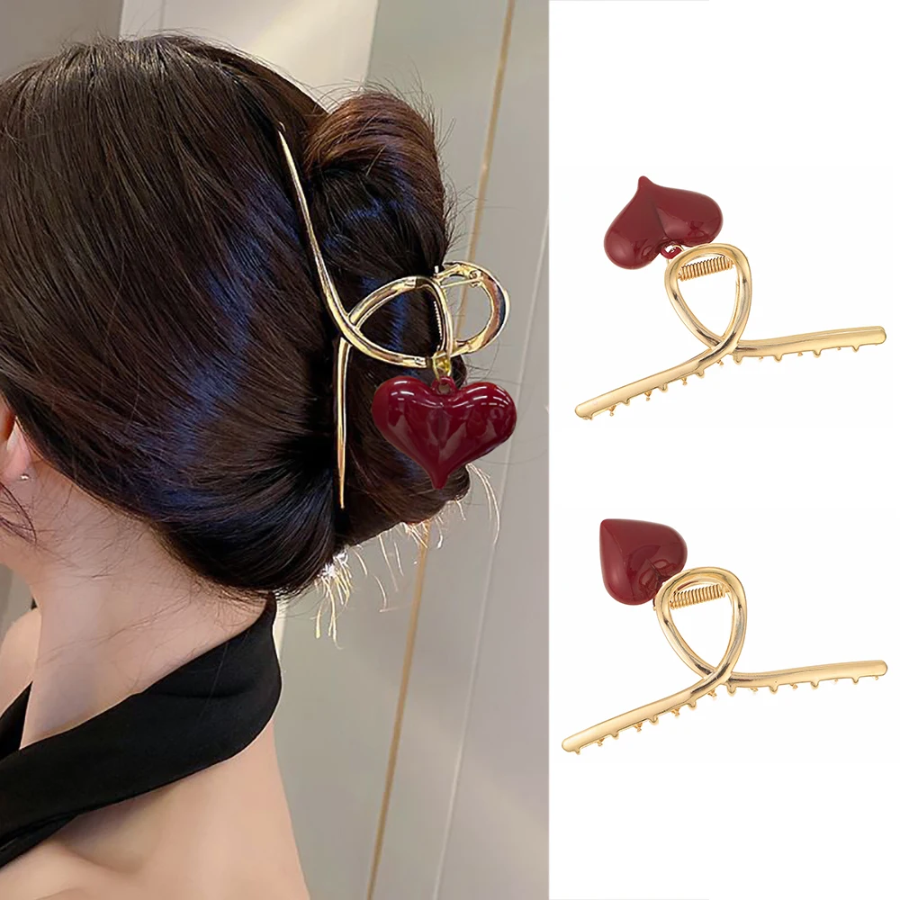 Heart-shaped tassels Hair Claw For Women Alloy Hair Crab Clip Ponytail Shark Clip Hair Pin Hair Accessories