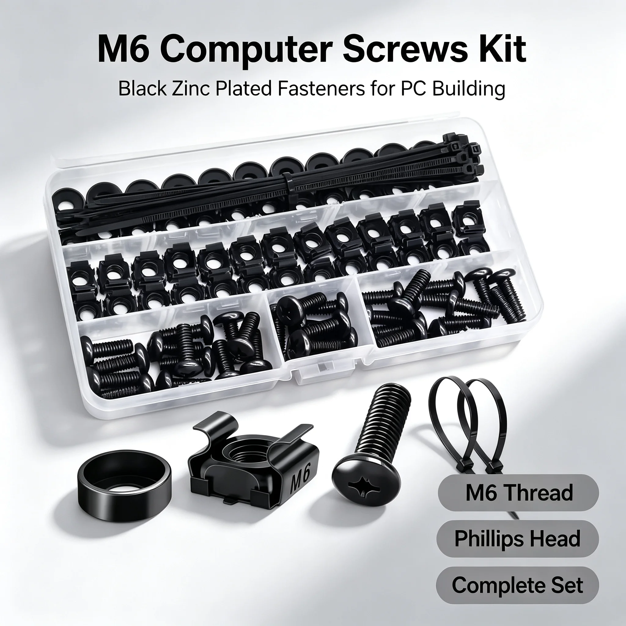 35set PC Computer Case Screw Assortment Kit Black Zinc Plated Hardened Cable Tie Fastener Set for PC Motherboard Hard D