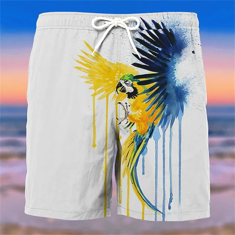 

Пляжные шорты с 3D принтом, мужские повседневные купальники, гавайский пляж, плавание, фитнес, попугай, графика с принтом, одежда для отпуска, быстросохнущая