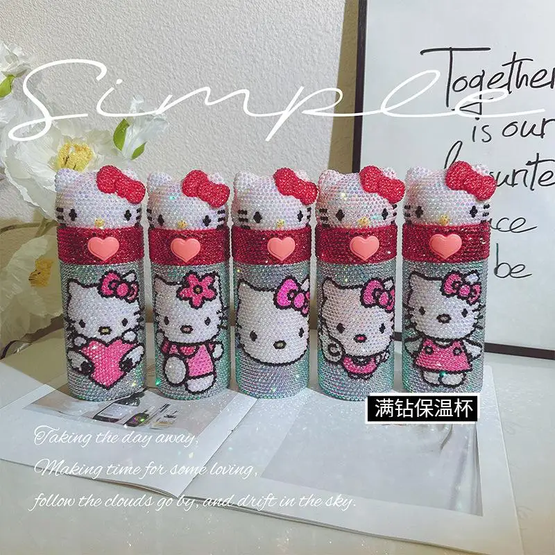 

Hello Kitty мультфильм прямая изоляция SS316 Sanrio детская вакуумная чашка с бриллиантовой инкрустацией легкая посуда для напитков портативный новый подарок