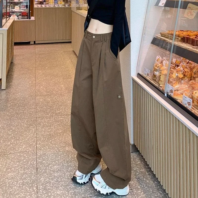 กางเกงทำงานทรงตรงหลวมแบบใหม่ปี 2025 เอวสูง ปลายขาบานยาวคลุมพื้น สำหรับผู้หญิง ฤดูใบไม้ร่วง