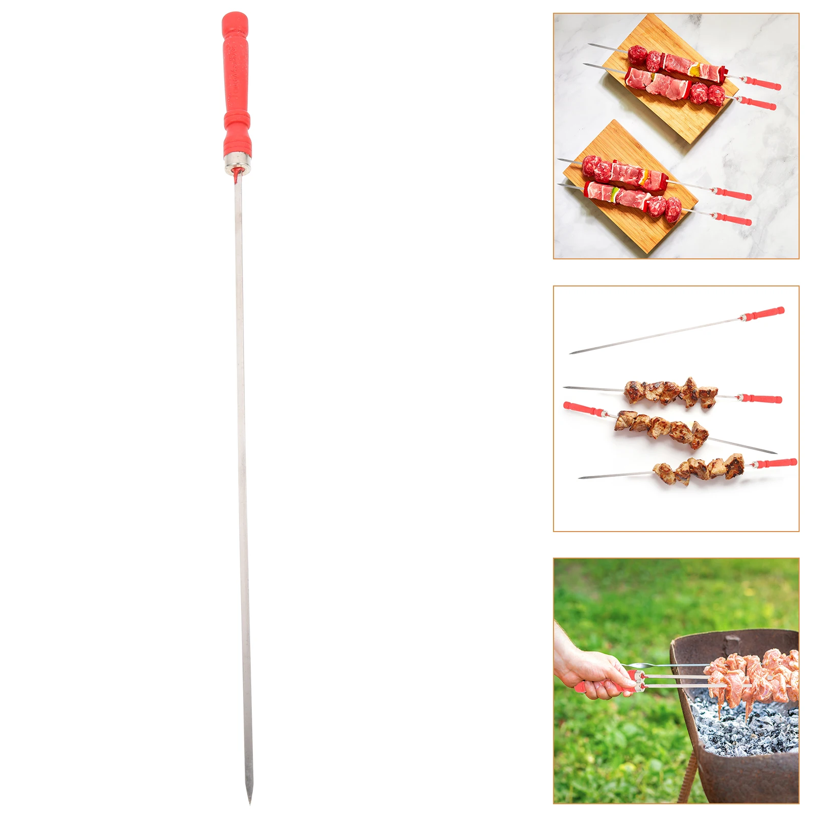 

10Pcs Stainless Steel BBQ Sticks Large Round H Skewers Camping Grill Utensils Outdoor Tools Portable Accessories