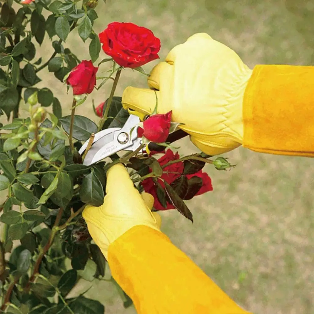 Safety Long Gardening Gloves Wear-resistant Thickened Work Gloves Anti Stab Cowhide Labor Protection Glovess Beekeeping