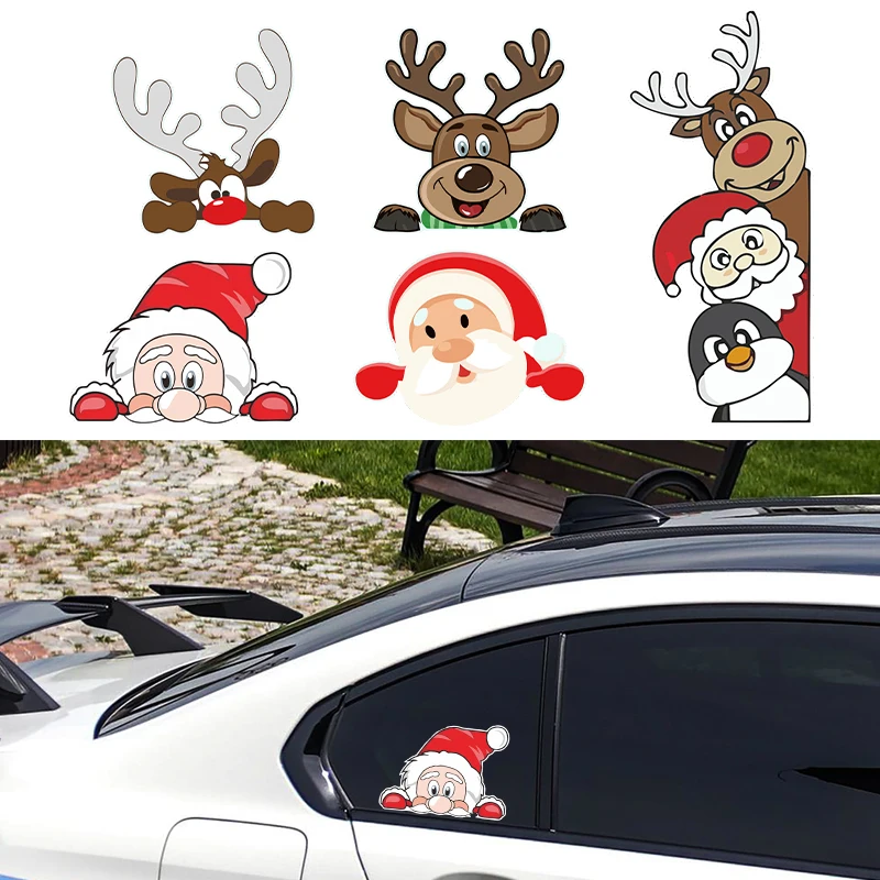 Christmas Sticker Trend Santa Claus Cute Animal Probe Peek Cartoon Waterproof Reflective Stickers Car Motorcycle Stickers