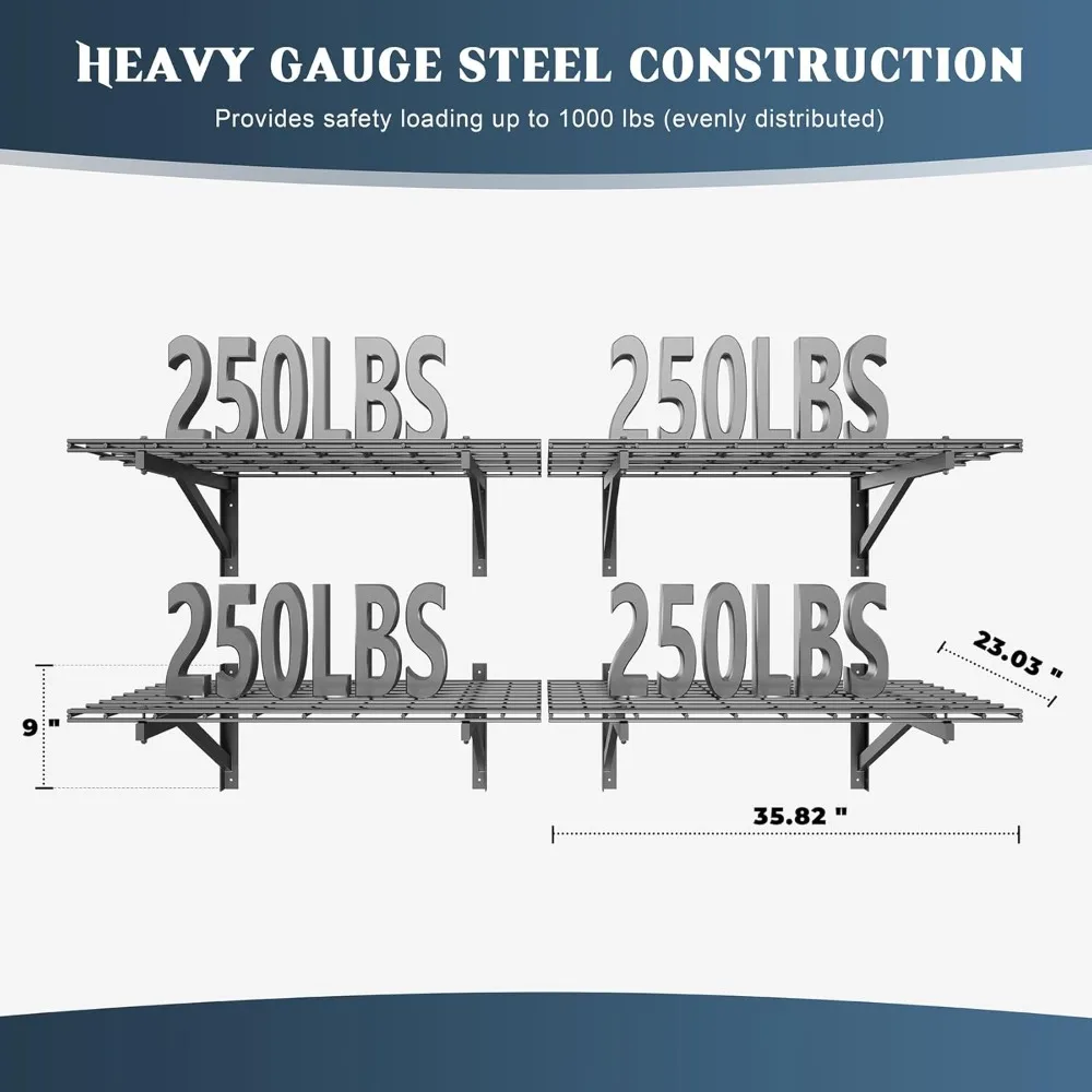 4 عبوات من أرفف المرآب المثبتة على الحائط شديدة التحمل، رف تخزين بسعة 2 × 3 أقدام و1000 رطل، أرفف عائمة باللون الأسود #2