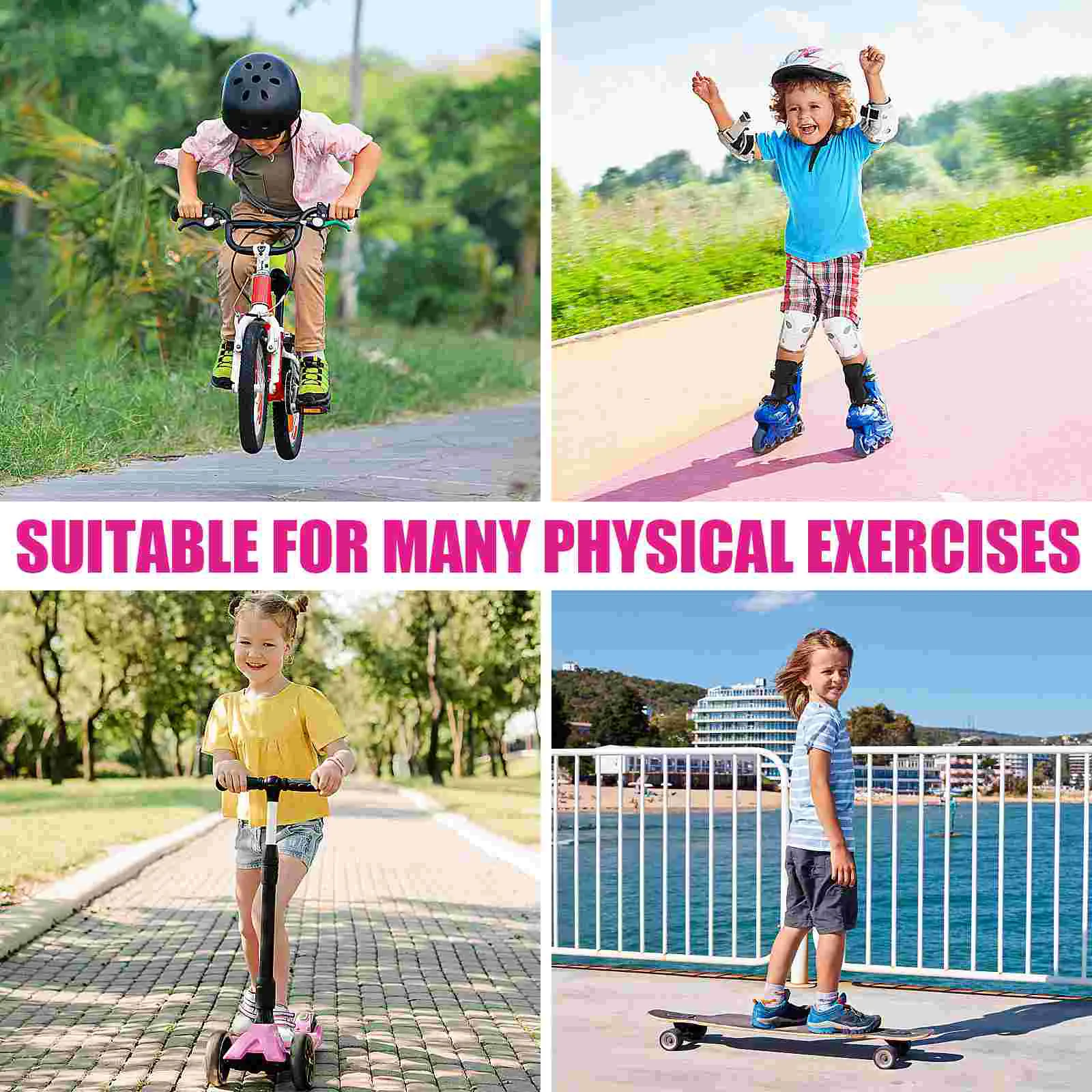 7 Pcs Knee Brace for Kids Pads Elbow and Riding Gear Skateboard Youth Pink Girl Child