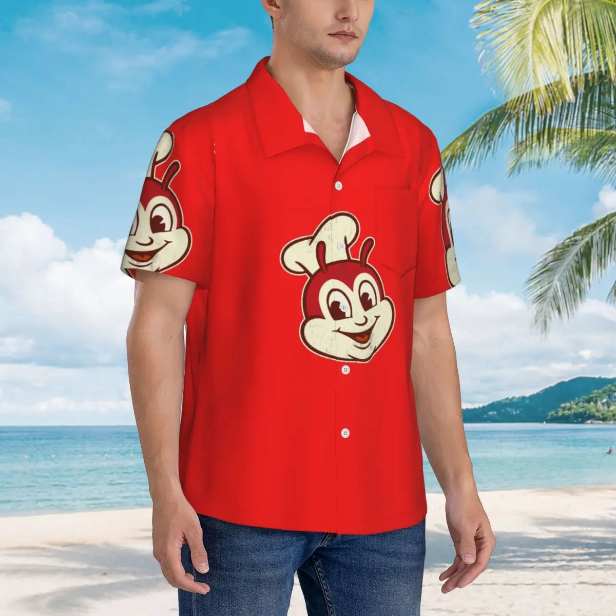 

Jollibee Fast Food Hawaiian Shirts Fashion Men Short Sleeve Shirt for Summer Beach Men's Lapel Tops