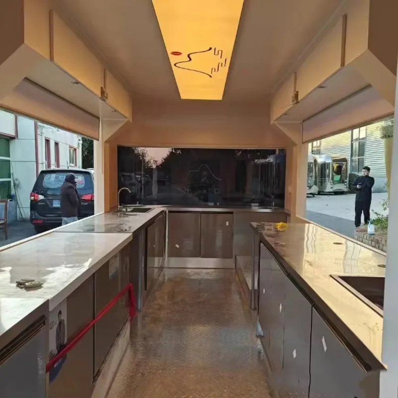 مقطورات شاحنة الوجبات السريعة المجهزة بالكامل، مقطورة طعام قابلة للقطر للمطابخ المتنقلة