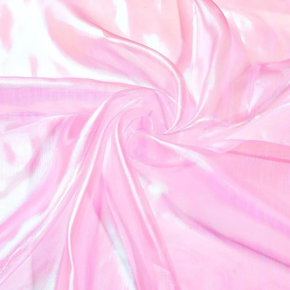 4.3 Yards Pink Gauze Fabric, Organza Lace Fabric Iridescent Organza Cloth Magic Shiny Fabric Ribbon for Dress Stage Show