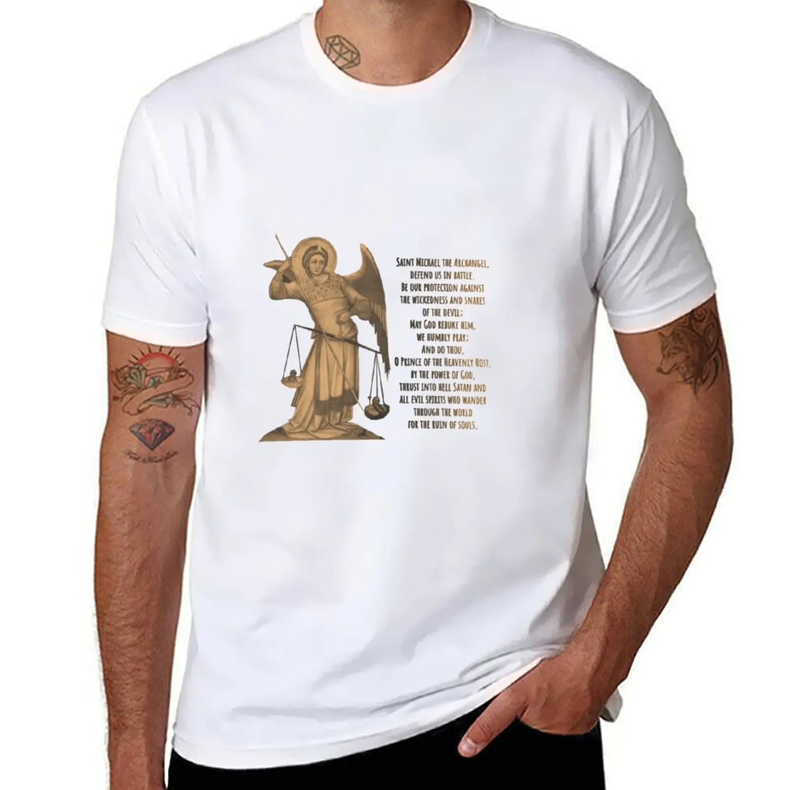 

Saint Michael The Archangel Prayer T-Shirt man t shirts graphic t shirt man cotton T-Shirt