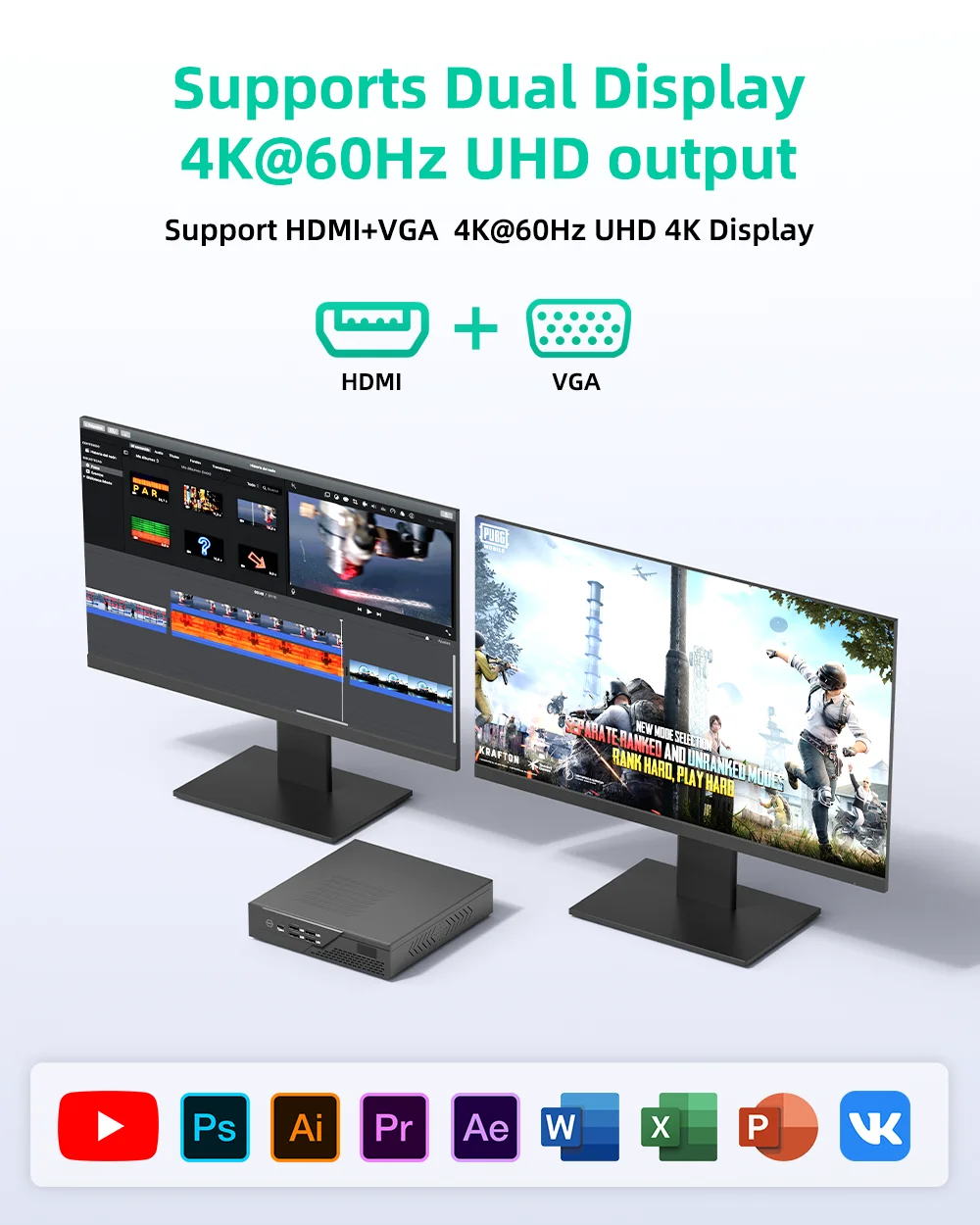 YCTipc AMD A10-8700P/A12-9720P DDR3 미니 PC 사무용 컴퓨터 HDMI+VGA 4K@60Hz 512GB SSD 데스크탑 미니 컴퓨터 WiFi5