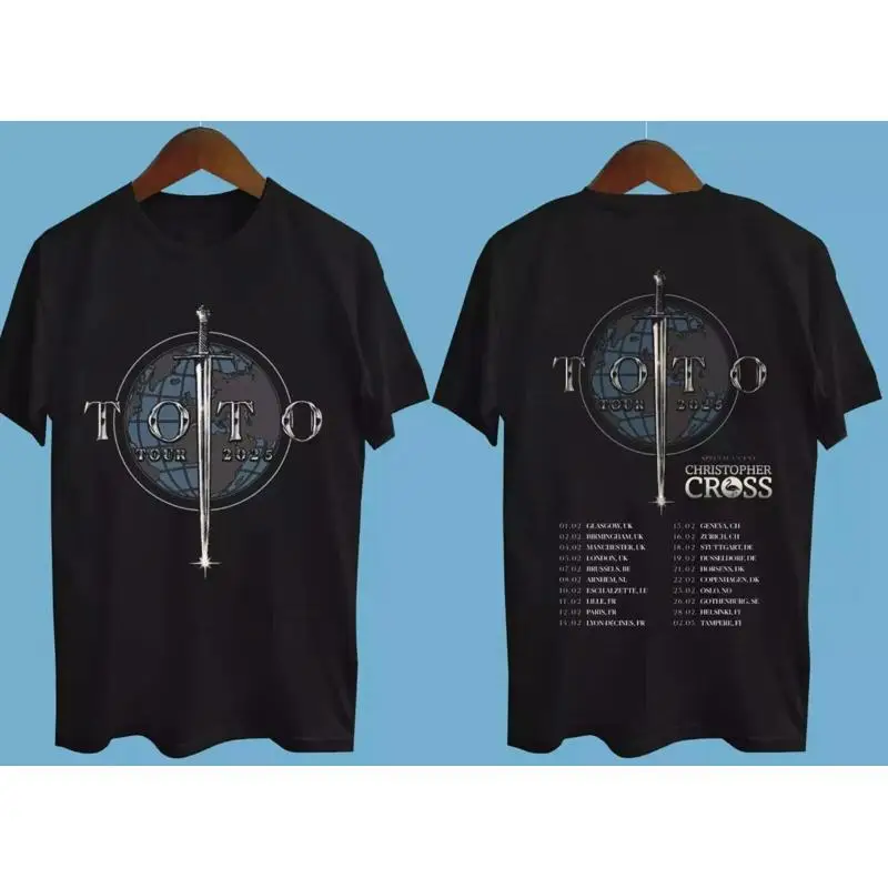 NEW TOTO Band 2025 Tour 2 Side Short Sleeve Cotton Black All Size Shirt