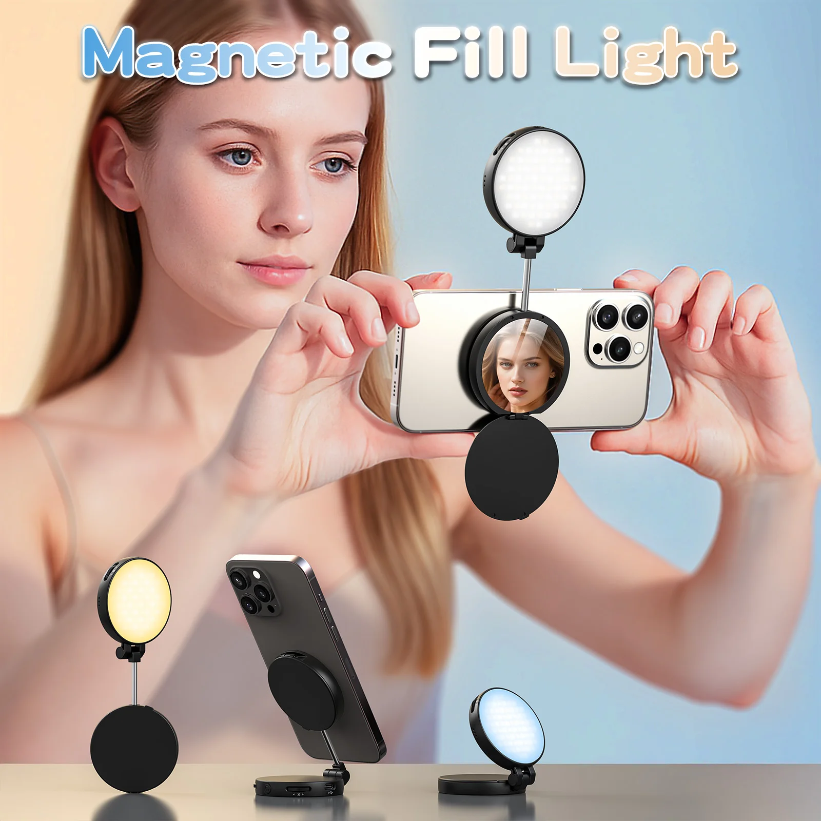 

Universal mobile phone magnetic fill light live shooting handheld beauty light portable outdoor selfie pocket light Beauty lamp