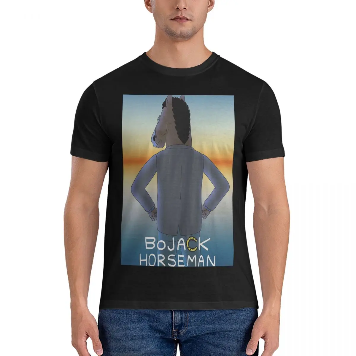 Fun T Shirts for Men Pure Cotton Fashion for Male T-Shirt Round Collar B-BoJack Horsemans Tees Short Sleeve Tops Birthday