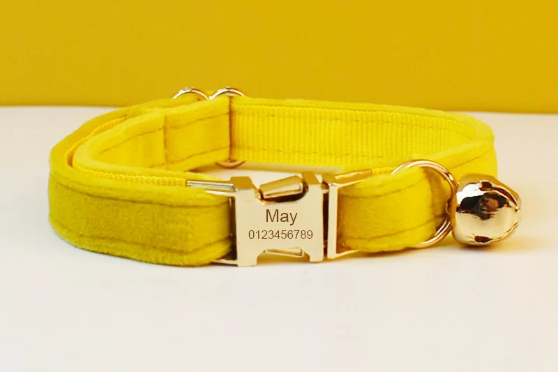 Samt-Katzenhalsband Personalisiertes Angepasstes ID-Etikett Kätzchen-Halsbänder Halskette mit Glocke und Fliege Maßgefertigtes Kleines Halsband – Detail 2