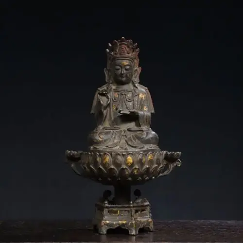 9.1" Old Antique Tibetan Buddhism Temple Bronze gilt Guanyin Bodhisattva statue