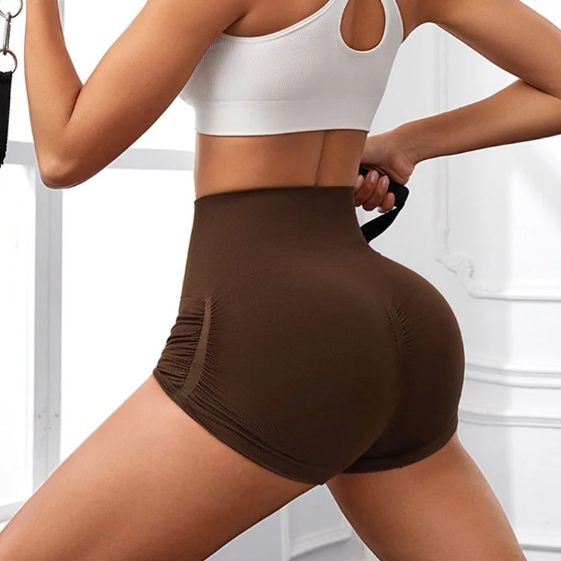 

SVEIC Seamless Shorts Ribbed Sports Fitness Leggings High Waisted Side Scrunch Workout Running Cycling Tights Women Gym Clothing