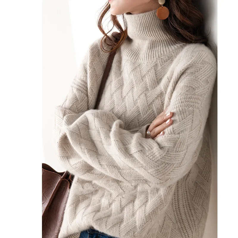 

2024 New Loose Thick Knitted Sweater for Women Wool Women Sweater Lazy Style Korean Woman Sweater for Winter