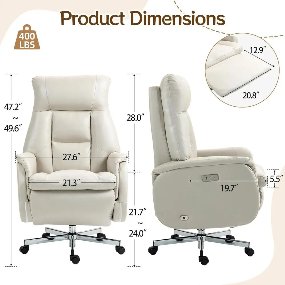 USB Charging Reclining Ergonomic Office Chair for Big and Tall, 400 lbs Capacity, Microfiber Beige