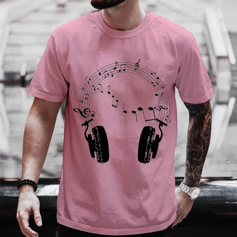 Musical Notes Headphone Print Men T-Shirt Summer Men Tshirts Loose Oversize Tshirt Casual Breathable Short Sleeve Tee Clothing