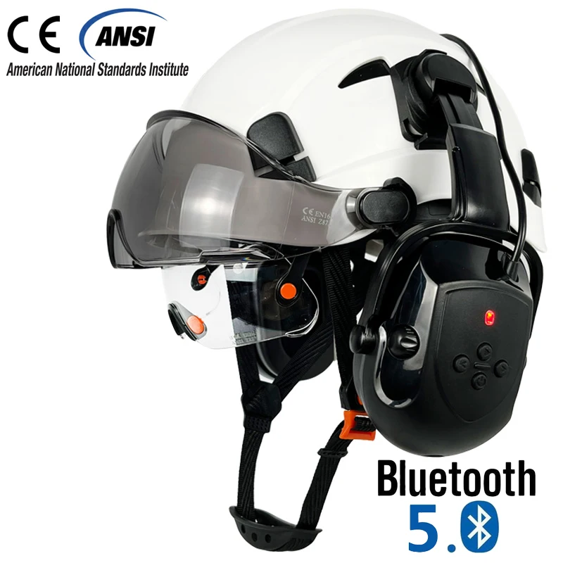 Imagem -02 - Construção Capacete de Segurança com Bluetooth 5.0 Redução de Ruído para Engenheiro Abs Hardhat com Viseiras Chapéu Industrial Ansi