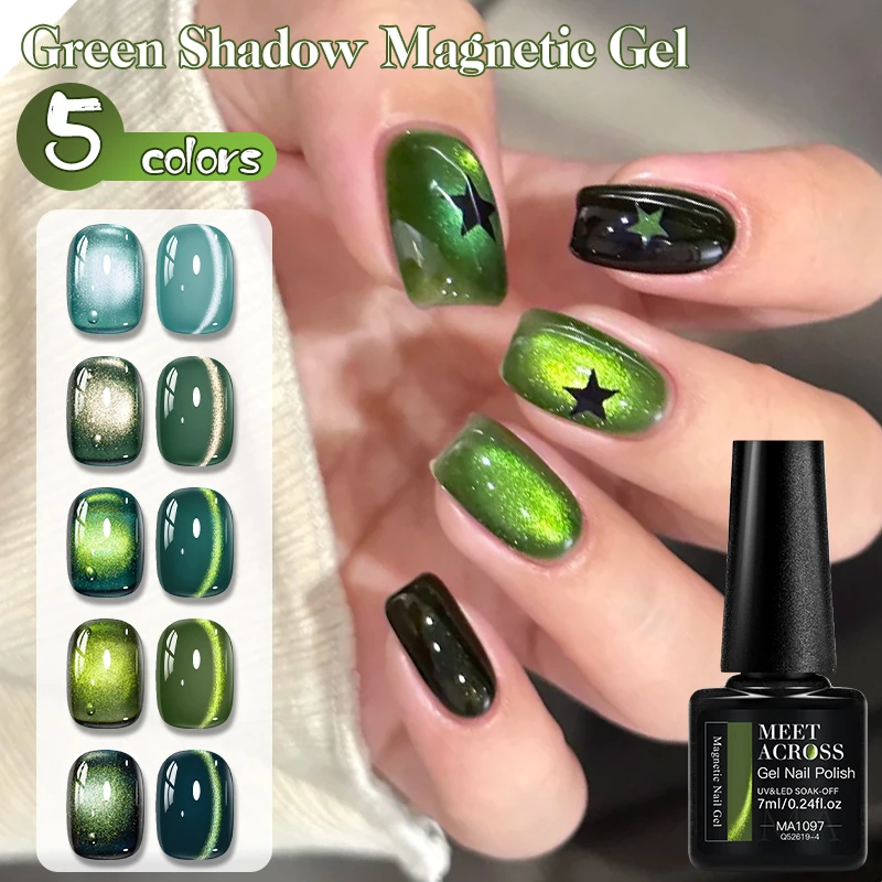 Juego de esmaltes de uñas de Gel magnético, sombra verde, gato, brillo ultral, semipermanente, barniz de Gel UV, suministros para uñas, 6 uds.