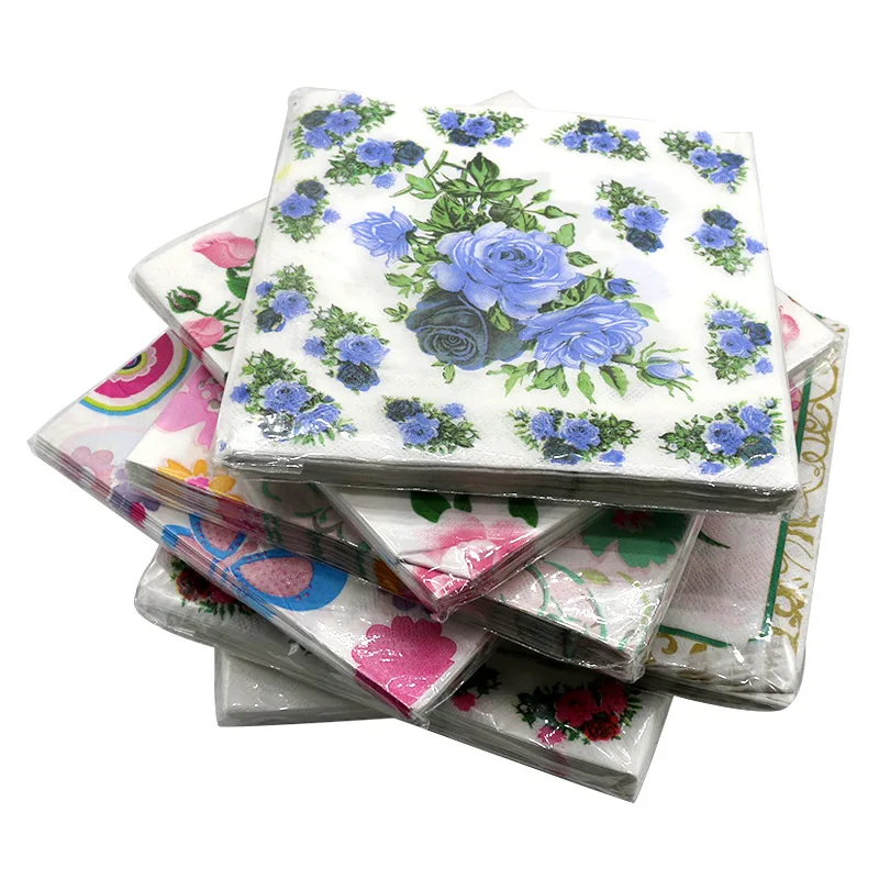 20 Pcs Disposable Napkins Virgin Wood Pulp Color Printing Napkin Facial Tissue Double Square Tissue Hotel Restaurant Multicolor